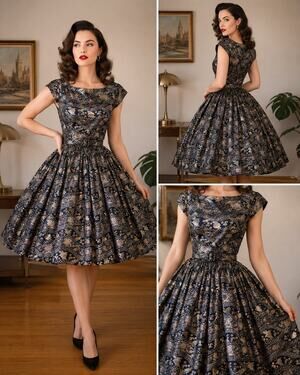 VTG 60s Justin McCarty Full Skirt Crinoline Party Tea Dress w/Belt Size M